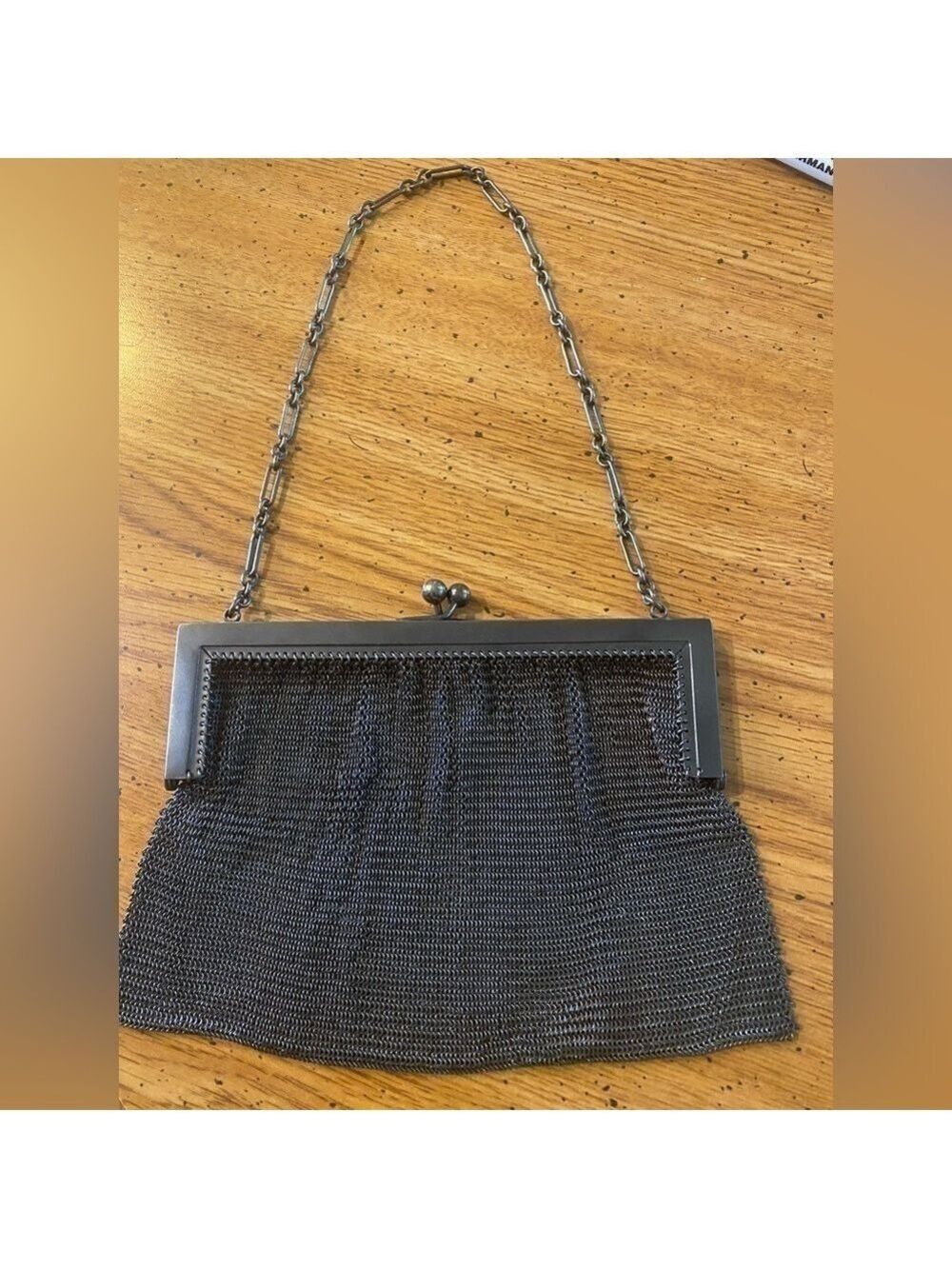 Antique German silver/ grey color mesh chains links evening purse/ clutch bag. - Picture 1 of 7